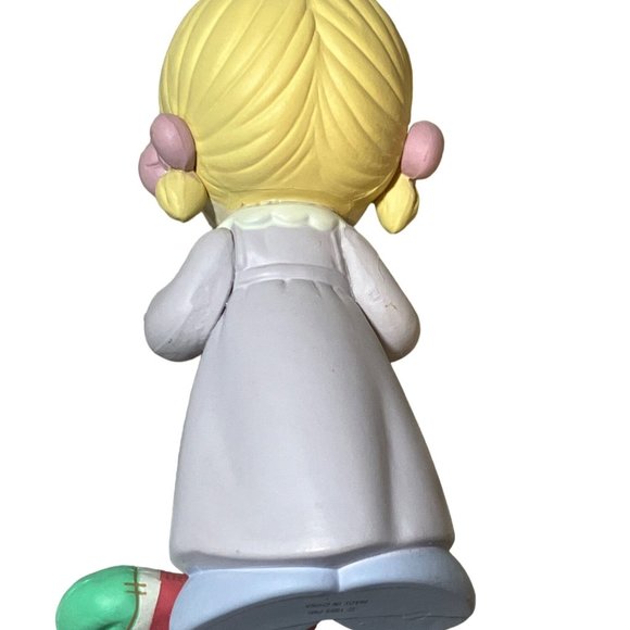 1995 Enesco Precious Moments - Girl Holding Red/ White Stocking Figurine #169951 - Picture 4 of 11